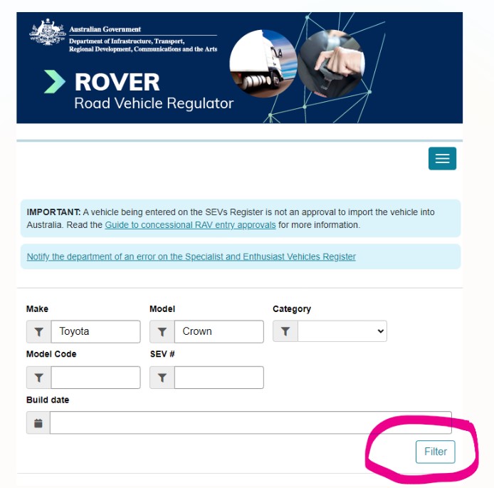 Australia Rover research button explanation