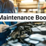 A mechanic holding a maintenance book while inspecting a car, essential for Japan's car auction documentation.