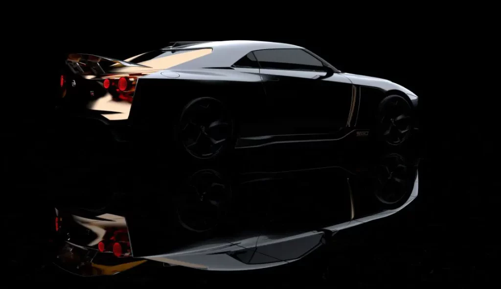 GT-R50 by Italdesign – Front View – The futuristic front fascia of the GT-R50 by Italdesign, inspired by Nissan’s iconic GT-R heritage.