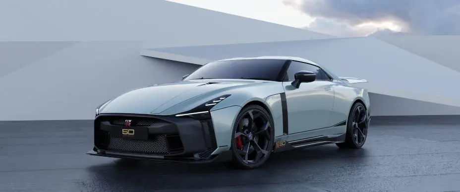 Nissan GT-R50 by Italdesign Front View – The front fascia of the limited-edition GT-R50 by Italdesign, inspired by Nissan’s GT-R heritage.